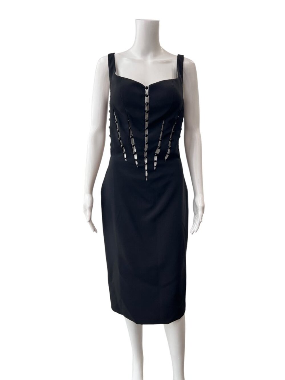 $1400 Tarik Ediz Black Beaded Cut-Out Sheath Aimee Dress size 4/IT 40